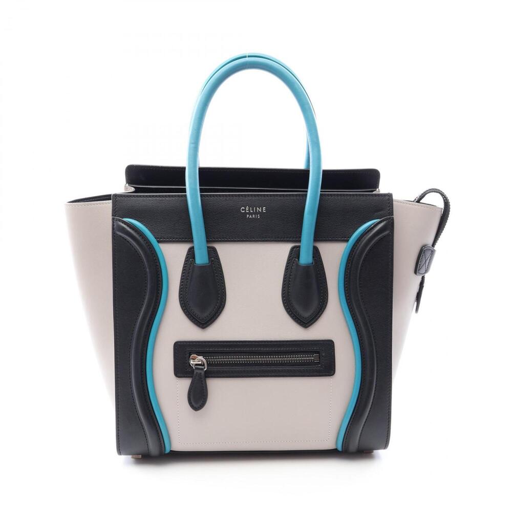 Celine Luggage Micro Shopper Tote Bag Handbag Leather Women's Gray Black Blue